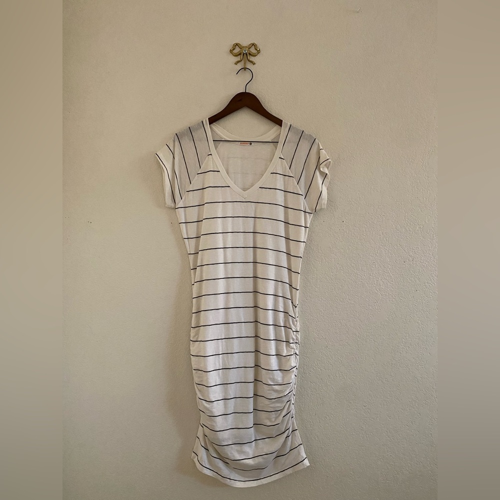 Sundry V-Neck Ruched Sides Bodycon Midi Dress White & Black Size 3 (US L)